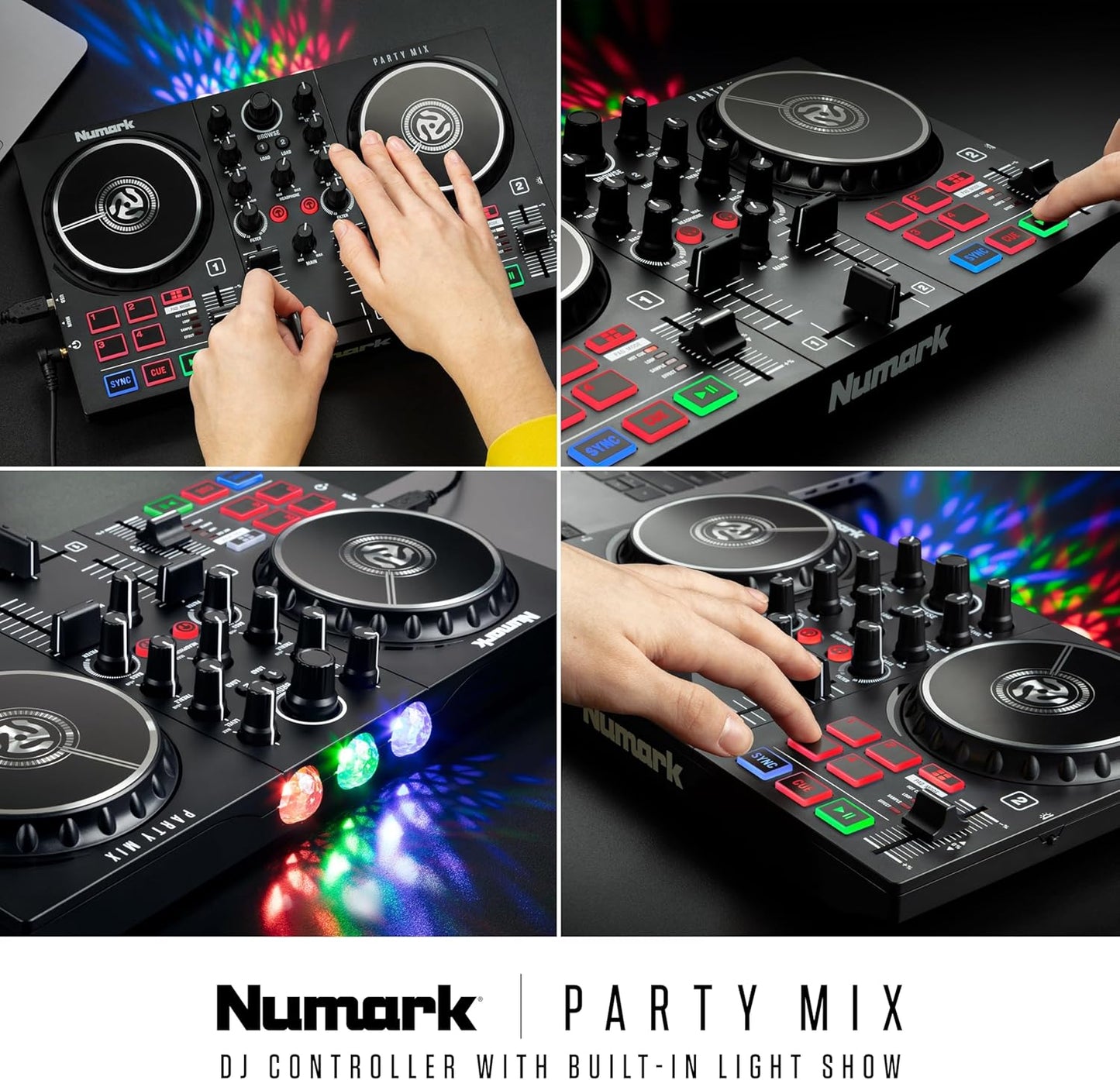 Party Mix DJ Controller with Lights, 2 Decks, Mixer, Audio Interface and (Serato Lite)