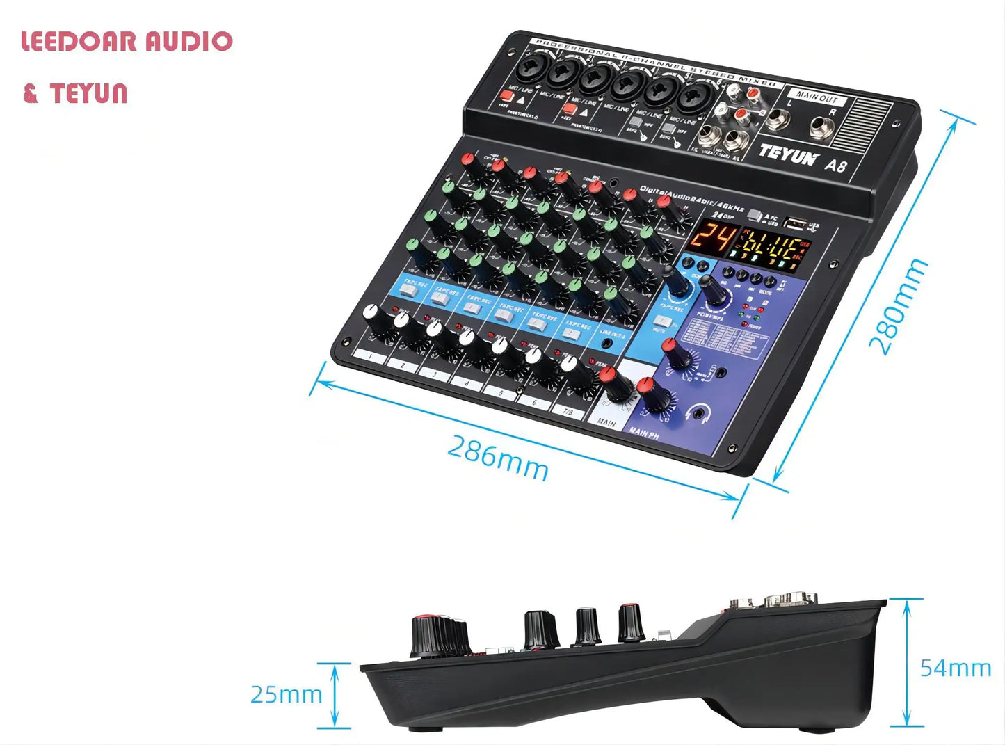 8 6 4 Channel DJ Sound Mixing Table 24 DSP Effect Audio Mixer Bluetooth PC USB Play Recording 48V Contoller Mixing Console