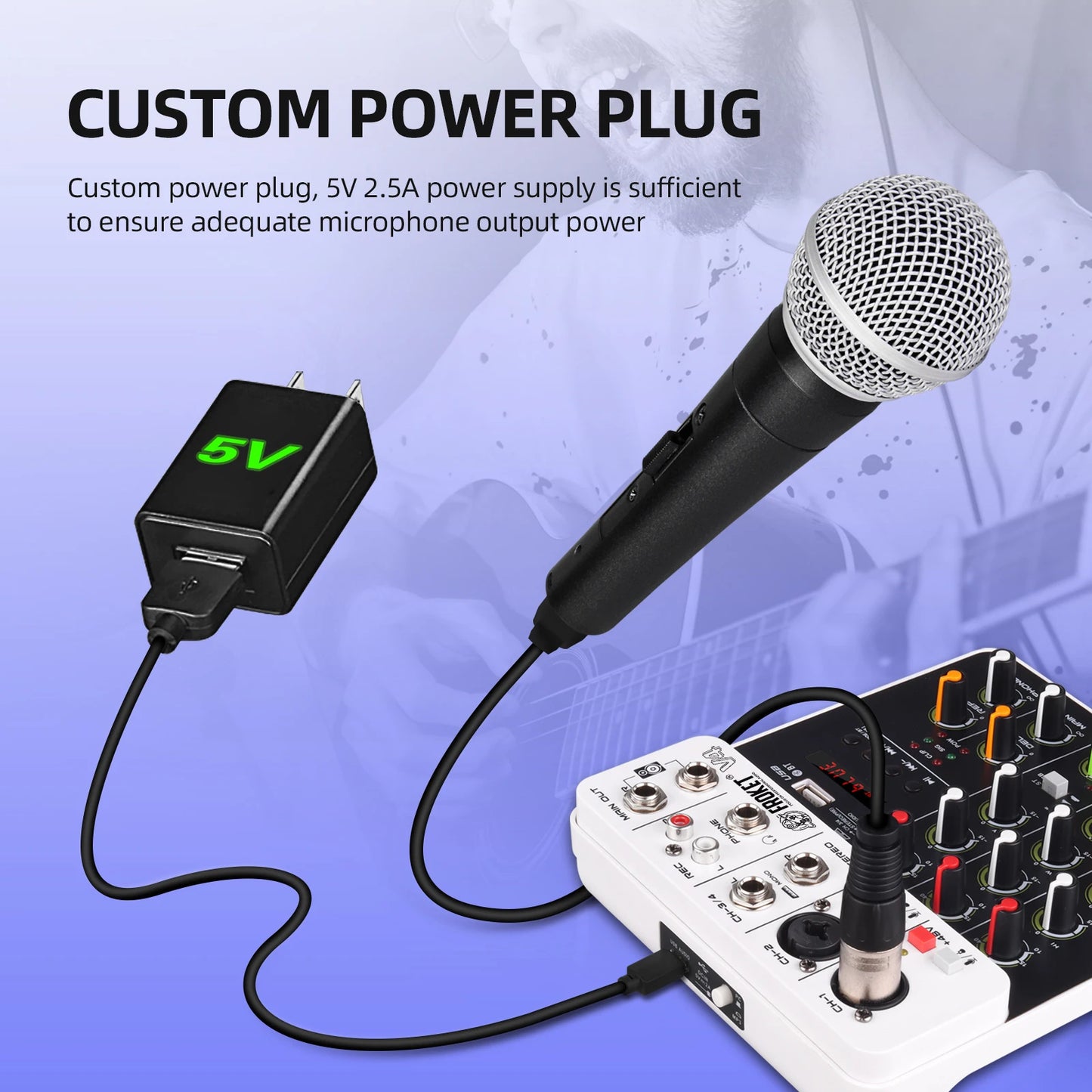 Debra V4 Audio Mixer DJ Controller Mixer, 5.0 Bluetooth 48V Phantom Power, Low Bottom Noise for Mixing Console PC Recording
