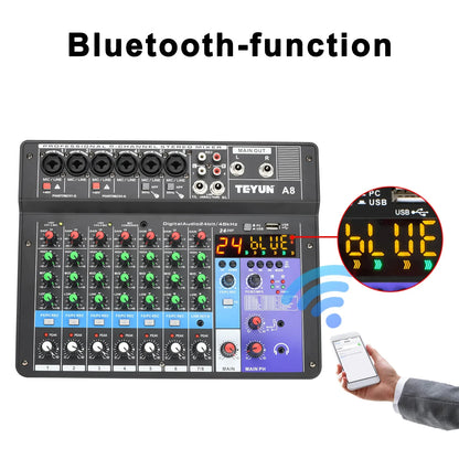 8 6 4 Channel DJ Sound Mixing Table 24 DSP Effect Audio Mixer Bluetooth PC USB Play Recording 48V Contoller Mixing Console